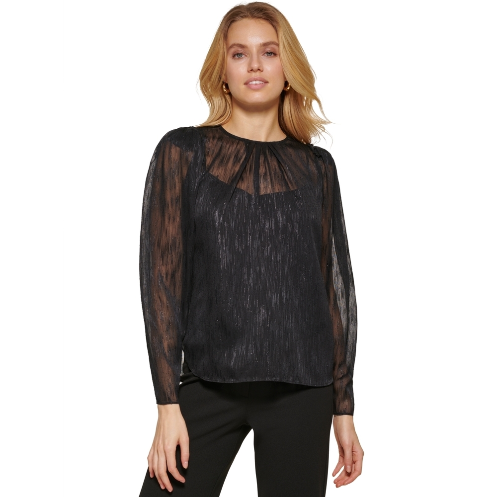 DKNY Black Sheer Blouse - Small - Women's Tops - Party Wear